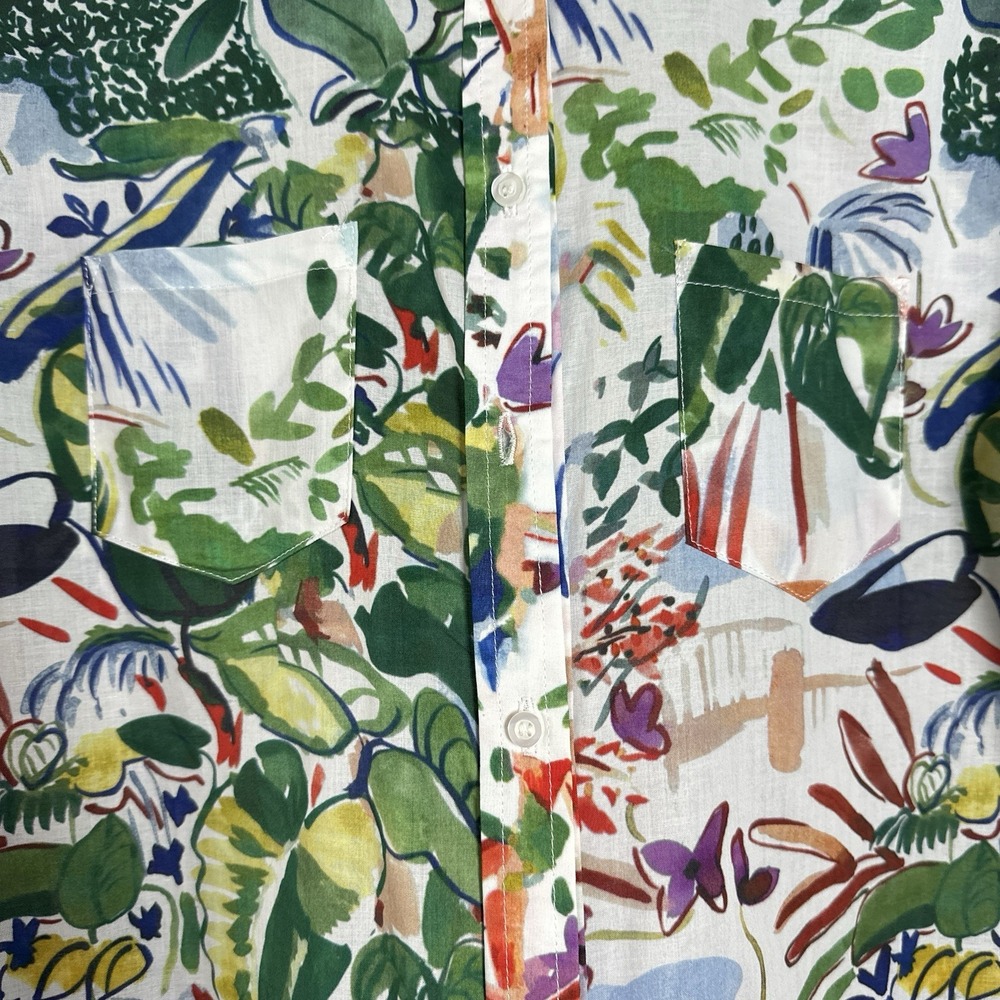 Soft Surroundings Womens XL Button‎ Up Shirt Watercolor Abstract Floral Cotton - Picture 10 of 14